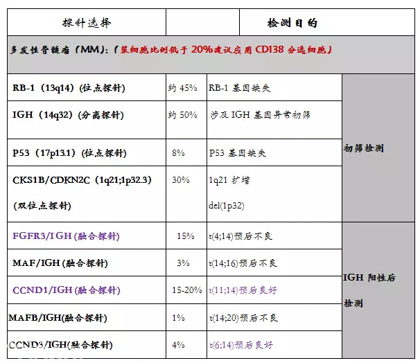 MM患者FISH项目的筛选